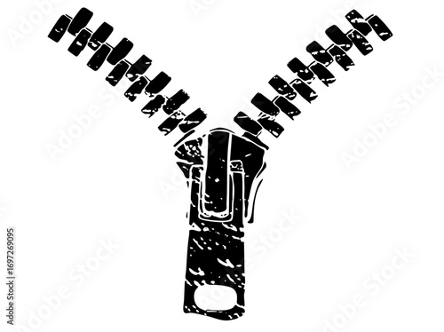 Vector Black vector of an open zipper with pull tab.