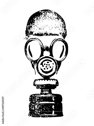 Vector Vintage gas mask with circular lenses and textured details.