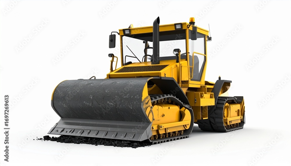 Fototapeta premium Yellow Road Grader Working, Isolated on White Background