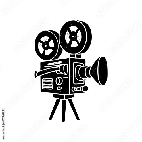 Vector Vintage film camera on tripod