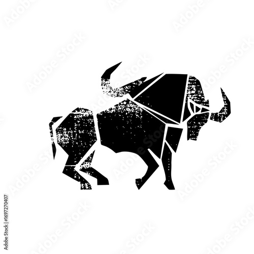 Vector Geometric bison with distressed texture.
