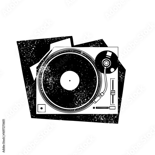 Vector Vintage turntable with distressed texture.
