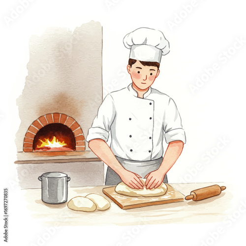 Chef preparing fresh dough for baking in a traditional oven, delicious homemade bread concept