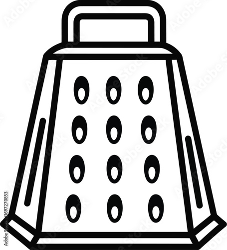 Simple line drawing of a classic four-sided box grater for food preparation