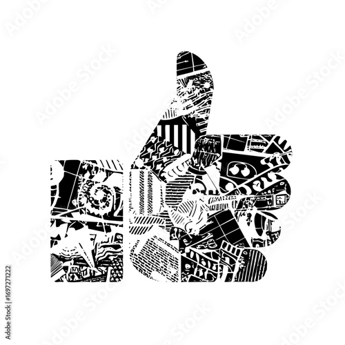 Vector Abstract thumbs up composed of diverse elements.