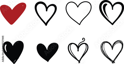 Collection of diverse heart shapes and styles, symbolizing love and affection