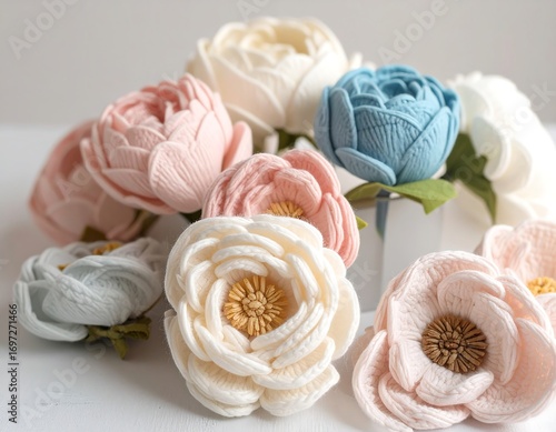 Handmade felt flowers in pastel colors