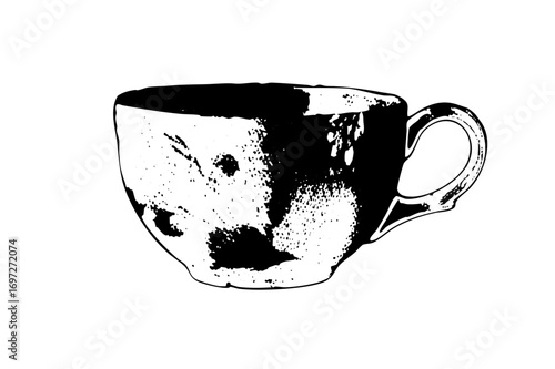 Vector Black and white of a ceramic teacup with a handle.