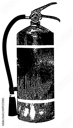 Vector Vintage fire extinguisher with hose and nozzle.