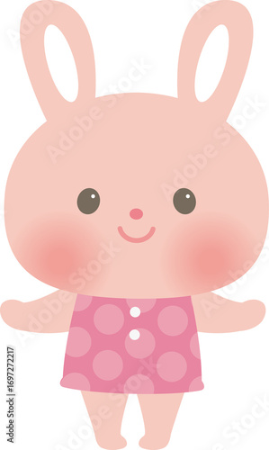 保育・子供向け動物の仲間_両手を広げた笑顔のうさぎ ピンク