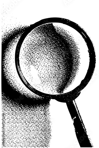 Vector Magnifying glass examines a speckled surface.
