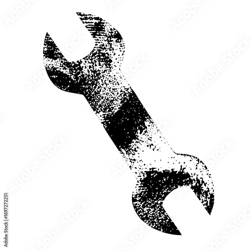 Vector Distressed wrench depicts tool and repair concepts.