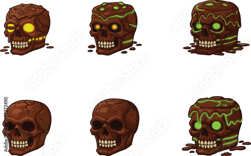 Chocolate skull vector, spooky dessert illustration, Halloween candy design, glowing eyes treat, creepy confection clipart, horror sweet graphic, scary food concept art