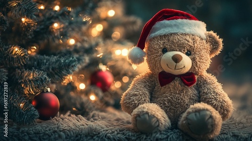 Wallpaper Mural Teddy bear in Santa hat by Christmas tree Torontodigital.ca