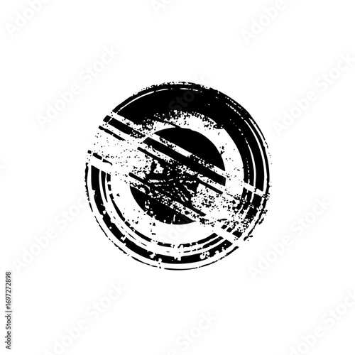 Vector Abstract circular emblem with distressed slash marks.