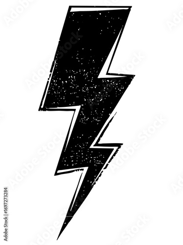 Vector Bold black lightning bolt with a distressed texture.