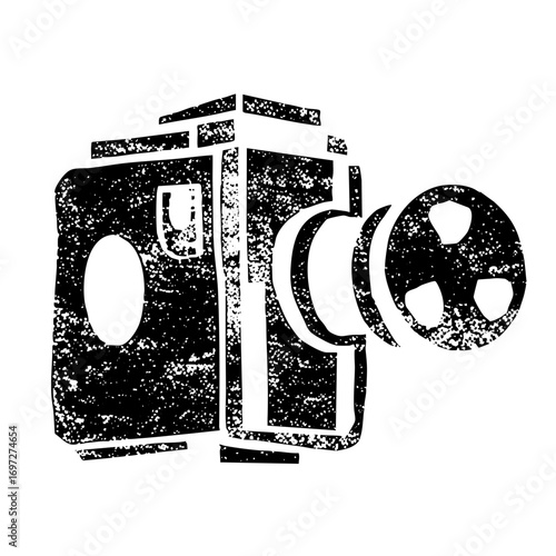 Vector Vintage camera and film reel in distressed style.