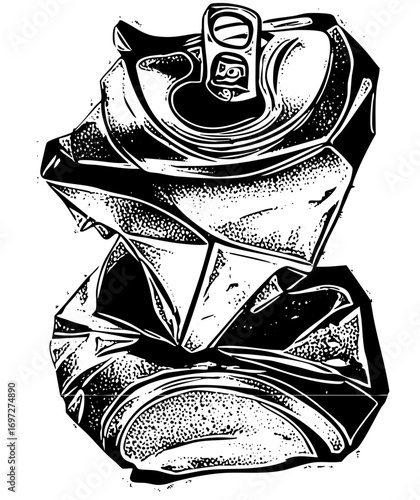 Vector Crushed aluminum can depicts recycling and waste.