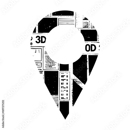 Vector Abstract portrait of a head composed of geometric shapes and typography.