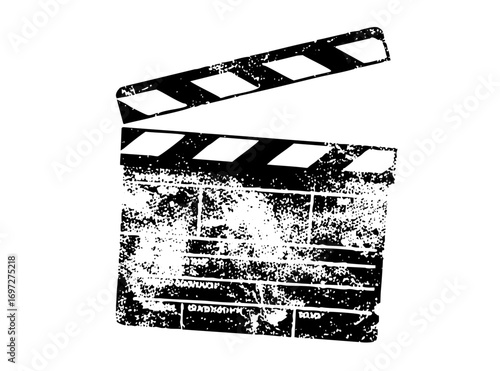 Vector Distressed film clapperboard with open flaps.