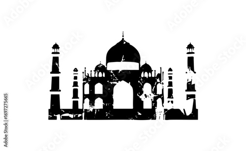 Vector Black silhouette of Taj Mahal monument .