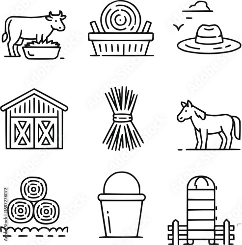 Rural Straw and Hay Icon Pack – Livestock Feeding, Storage, and Countryside Life