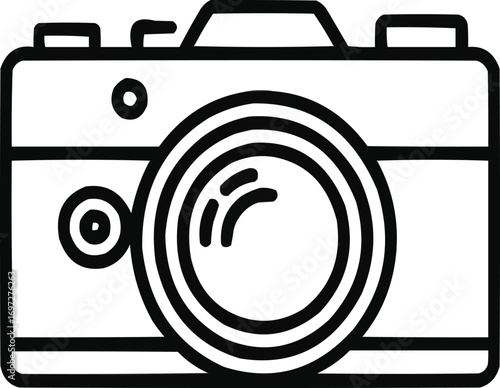 Retro Photography Outline Icon  Classic Film Camera with Lens and Shutter