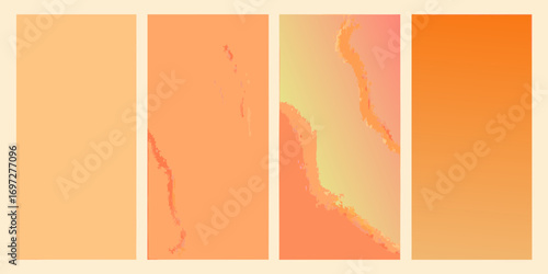 Four abstract vertical panels featuring warm color gradients and organic textured shapes in shades of orange and yellow