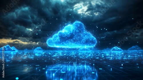 Wallpaper Mural Digital cloud technology with binary code and data stream in the dark sky Torontodigital.ca