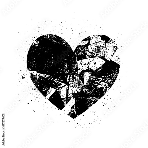 Vector Broken heart with shattered fragments.