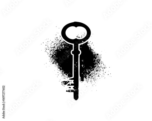 Vector Vintage key with distressed texture.