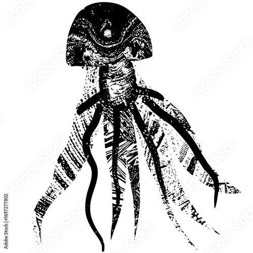 Vector Detailed of a cephalopod with textured tentacles.