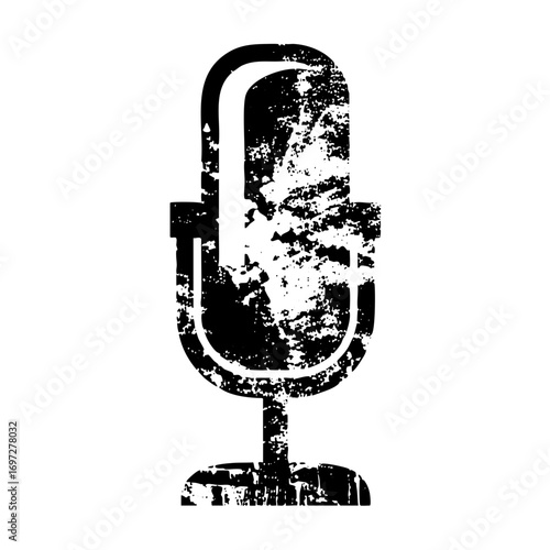 Vector Vintage microphone with distressed texture.