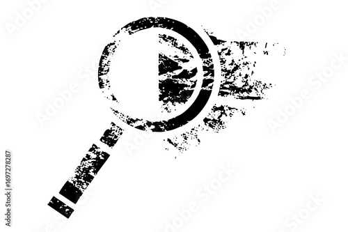 Vector Distressed magnifying glass investigates a question mark.