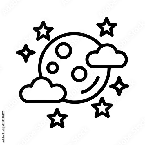 Whimsical moon and stars line art illustration for children's designs and bedtime stories