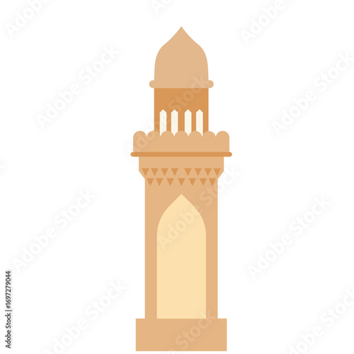 Golden tower with dome and intricate details, stylized Islamic structure perfect for religious or cultural designs.