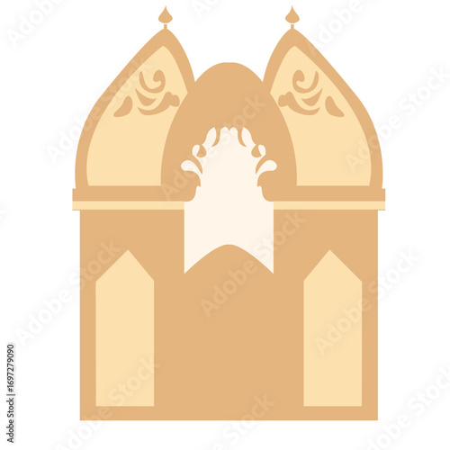 Golden mosque gate with ornate arch, stylized entrance illustration perfect for cultural or religious themes.

