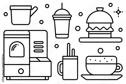 E-Commerce, Online Shopping, Digital Marketing Related Vector Set of Linear Flat Icons and Infographics Design Elements