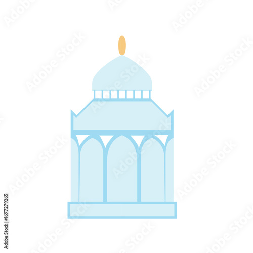 Flat illustration of light blue structure with dome top, arched windows, and gold finial. Great for religious or cultural designs.