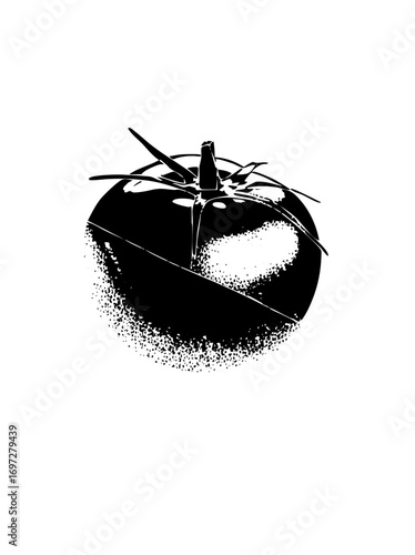 Vector Detailed black tomato with speckled texture.