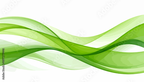 Abstract Green Waves Flowing Seamlessly Across White Background.