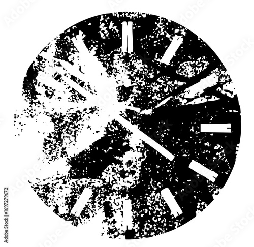 Vector Distressed clock face with hands pointing to ten past two.