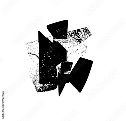 Vector Abstract black shapes create a dynamic fragmented .