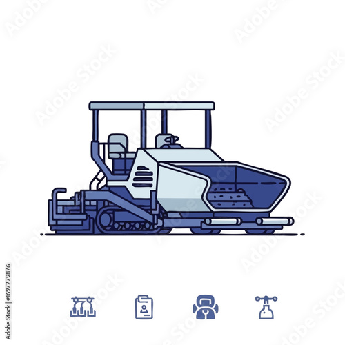 A modern vector illustration showcasing a heavy-duty asphalt paver, essential machinery for road construction and infrastructure development projects.