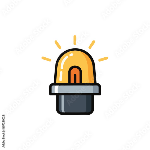 A vivid yellow cartoon-style flashing light icon effectively signals an urgent warning, alert, or critical attention-grabbing situation, isolated on a clean backdrop.
