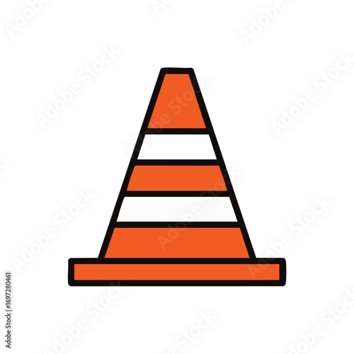 A bright orange traffic cone with bold white stripes clearly indicates road work, construction zones, and temporary safety warnings.