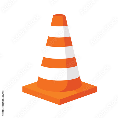 This vibrant orange traffic cone with reflective white stripes stands as a crucial symbol for road safety, construction zones, and temporary hazard warnings.