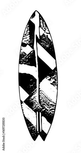 Vector Abstract surfboard with dynamic black and white geometric .