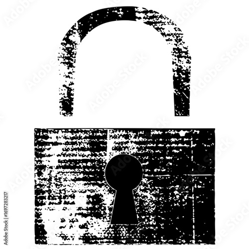 Vector Distressed black padlock with an open shackle.