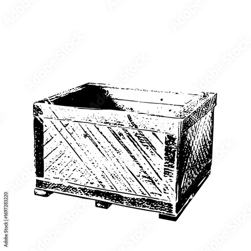 Vector Wooden crate with diagonal planking and pallet base.